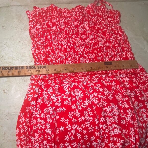 Red Floral Soft Flowy Maxi Dress Adjustable Straps Smocked Bodice Casual Comfort - Picture 9 of 12
